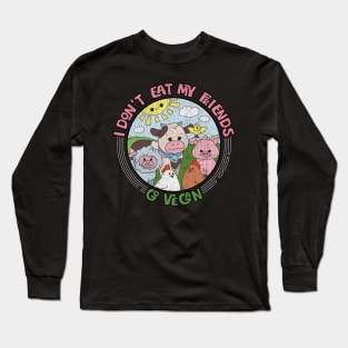 I Don't Eat My Friends - Go Vegan - Retro Cracked Vintage print Long Sleeve T-Shirt